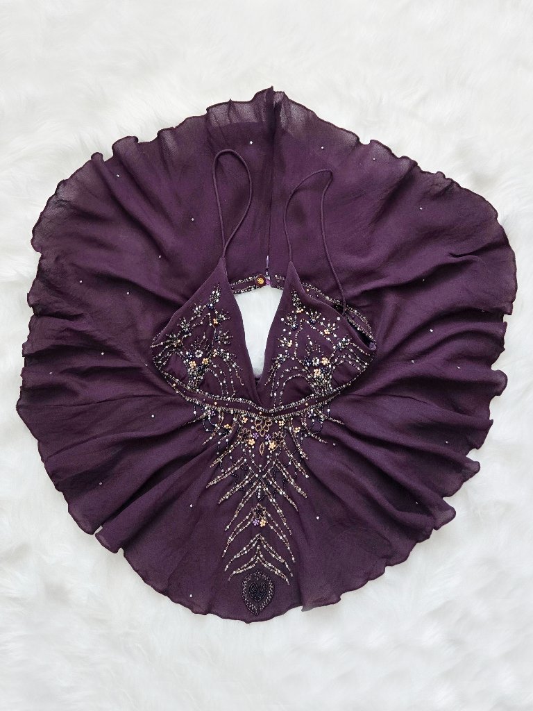 Rare Vintage Matthew Williamson Fairycore Peacock Silk Purple Babydoll Top
